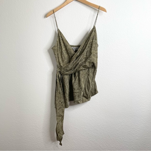 Zara Olive Green Floral Satin Tank Top Size Large - Picture 2 of 5
